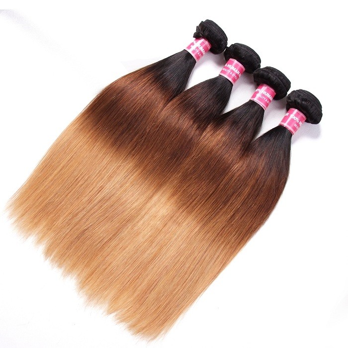 Kriyya Straight Human Hair Bundles 4 Pcs Three Tone Ombre Malaysian Hair