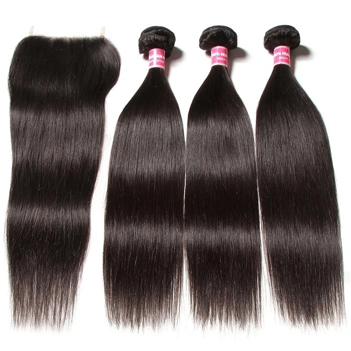 Kriyya 3 Pcs Straight With 6*6 Lace Closure Indian 100% Virgin Hair