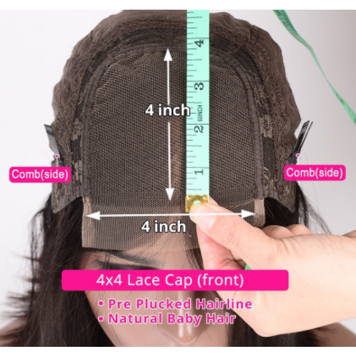 Kriyya 4x4 Lace Closure Wig Pre Plucked Body Wave Remy Hair Wig Natural Black 150% Density