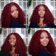 Kriyya 99J Burgundy Lace Part Wig Colored Curly Wigs 4x0.75 Human Hair Wig Pre-Plucked