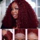 Kriyya 99J Burgundy Lace Part Wig Colored Curly Wigs 4x0.75 Human Hair Wig Pre-Plucked