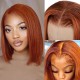 Kriyya Blunt Cut Bob 13x4 Lace Frontal Wig Rich Copper Melt With Brown Colored Straight Human Hair