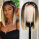 Kriyya Ombre Colored Bob Wigs with Face Freaming Streaks Lace Part Highlight Human Hair Wig With Dark Root 150% Density