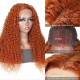 Kriyya Ginger Color Jerry Curly Human Hair Wigs Middle Lace Part Wigs At A Favorable Price