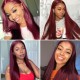 Kriyya Hand-tied Lace Wigs Burgundy Human Hair Straight  Lace Part Wig 150% Density
