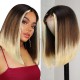 Kriyya Ombre Colored Bob Wigs with Face Freaming Streaks Lace Part Highlight Human Hair Wig With Dark Root 150% Density