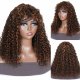 Kriyya Highlight Brown Deep Wave Wig Color #F430 Machine Made Human Hair Wigs With Bangs