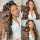 Kriyya #FB30 Bronde Highlight Straight Human Hair wigs T Part Lace Wigs 150% Density Middle Part Lace Wig