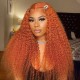 Kriyya Ginger Color Jerry Curly Human Hair Wigs Middle Lace Part Wigs At A Favorable Price