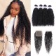 Kriyya 4 Bundles Indian Jerry Curly Hair Weave With Closure 4x4 Inch