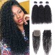 Kriyya Peruvian Jerry Curly Virgin 100 Human Hair 3 Bundles With 4x4 Lace Closure