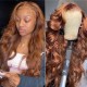 Kriyya 13X4 Ombre Highlight Loose Wave Wig Caramel Brown Lace Front Human Hair Wig 180% Density