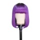 Kriyya Bob Wigs With Bangs Capless Wig Purple Ombre Glueless Human Hair Wig