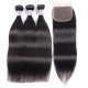 Kriyya 3 Bundles Straight With 4*4 Lace Closure Malaysian Remy Human Hair