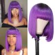 Kriyya Bob Wigs With Bangs Capless Wig Purple Ombre Glueless Human Hair Wig
