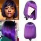 Kriyya Bob Wigs With Bangs Capless Wig Purple Ombre Glueless Human Hair Wig