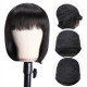 Kriyya Glueless Human Hair Blunt Cut Bob Wig With Bangs Natural Black 150% Density