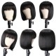 Kriyya Glueless Human Hair Blunt Cut Bob Wig With Bangs Natural Black 150% Density