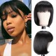 Kriyya Glueless Human Hair Blunt Cut Bob Wig With Bangs Natural Black 150% Density