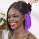 Kriyya Bob Wigs Hidden Purple Highlights Hair Glueless Wigs 150% Density 8-14 Inch