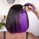 Kriyya Bob Wigs Hidden Purple Highlights Hair Glueless Wigs 150% Density 8-14 Inch