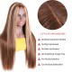 Kriyya Straight Wigs Blonde Highlight 4.5*1.5 Middle Part PU Skin Base Wig 150% Density