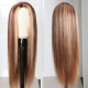 Kriyya Straight Wigs Blonde Highlight 4.5*1.5 Middle Part PU Skin Base Wig 150% Density