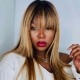 Kriyya Honey Blonde Wig with Choppy Bangs Dark Root Glueless 13X4 Lace Front Long Wigs 24 Inch