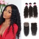 Kriyya Brazilian Deep Wave Human Hair 4X4 Closure With 3 Bundles Deals