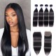 Kriyya Best Brazilian Straight Hair 4 Bundles With 4x4 Closure Virgin Hair