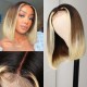 Kriyya Ombre Colored Bob Wigs with Face Freaming Streaks Lace Part Highlight Human Hair Wig With Dark Root 150% Density