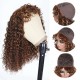Kriyya Highlight Brown Deep Wave Wig Color #F430 Machine Made Human Hair Wigs With Bangs