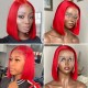 Kriyya Best Short Bob 13x4 Red Lace Front Wig Blunt Cut Human Hair Pre Plucked 150% Density 