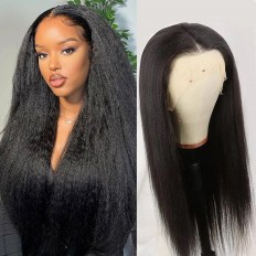 Kriyya Kinky Straight Lace Front Wig 13x4 Lace Frontal Human Hair Wig Pre-Plucked Favorable Price