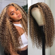Kriyya Youtuber Recommend Curly Hair Honey Blonde Ombre Highlight Wigs 13x4 Lace Front Wig Human Hair Wigs Pre Plucked With Baby Hair
