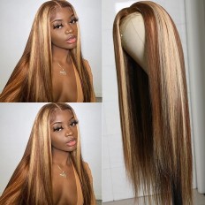 Kriyya Straight Lace Part Wig Honey Blond Highlight Wigs 4 Inch Lace Wig 150% Density