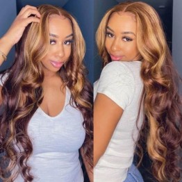 Kriyya Honey Blonde Highlight Ombre Body Wave Human Hair Wig Piano Colored 13x5 T Part Lace Front Wigs