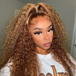 Kriyya Youtuber Recommend Curly Hair Honey Blonde Ombre Highlight Wigs 13x4 Lace Front Wig Human Hair Wigs Pre Plucked With Baby Hair