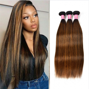 Kriyya Brown Balayage #1b/30 Highlight Color Straight Human Virgin Hair Bundles Deal