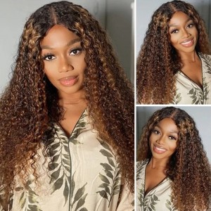 Kriyya U-Part Bouncy Curly Wig Beyoncé Inspired Highlight Upgrade Human Hair No Cut Needed