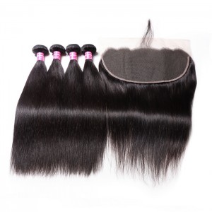 Kriyya 13x6 Straight Lace Frontal With 4 Bundles Indian Remy Hair Weave