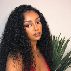 Kriyya Brazilian Jerry Curly Hair Weave 3 Bundles With 5x5 HD Transparent Lace Closure