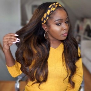 Kriyya Balayage Highlight Body Wave Headband Wigs #FB30 Root Bronde Highlight Human Hair Wigs