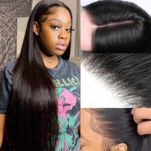 Kriyya Straight Human Hair With Transparent Lace Closure 4 Bundles With 5x5 HD Lace Closure Unprocessed Virgin Hair