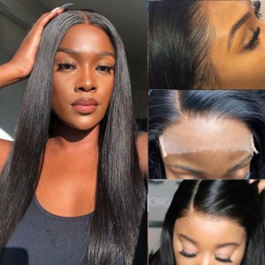 Kriyya Brazilian Straight Hair Weave 3 Bundles With 5x5 HD Transparent Lace Closure