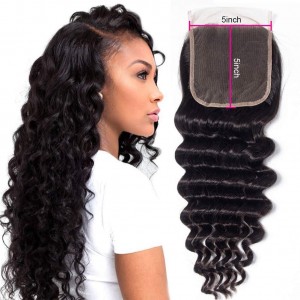 Kriyya 5x5 HD Lace Closure Deep Wave Virgin Hair Transparent Lace Closure