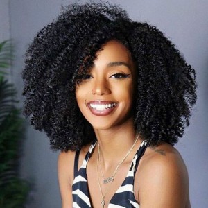 Kriyya Short Afro Kinky Curly Wigs for Black Women Side Curved Curly Wig Natural Virgin Hair Glueless Wig