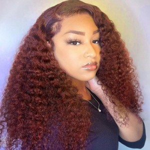 Kriyya Light Auburn Color Kinky Curly Short Wigs #33 Rich Brown 100% Human Hair Machine Made Wigs