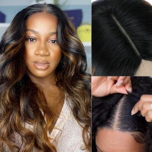 Kriyya V Part Body Wave Balayage #FB30  Bronde Highlight Upgrade U Part Wig No Leave Out Human Hair Wig