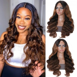 Kriyya V Part Body Wave Balayage #FB30  Bronde Highlight Upgrade U Part Wig No Leave Out Human Hair Wig